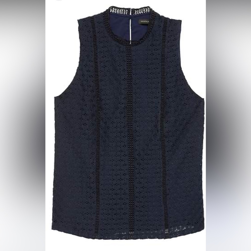 Banana Republic Midnight Blue Paneled Lace Shell